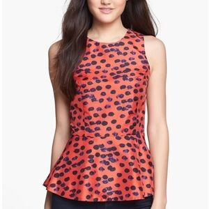 KENZIE Orange Print Pop Dot Peplum Top Size Medium